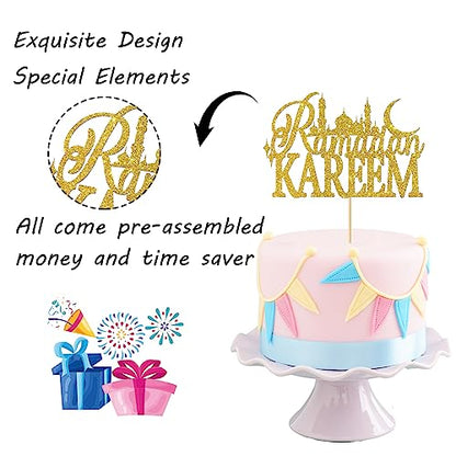 Gold Glitter Ramadan Kareem Cake Topper - Ramadan Muslim Islamic Decoration - Muslim Islam Eid Celebration Decoration
