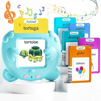 Spanish & English Talking Flash Cards for Toddlers, 510 Sight Words Bilingual Learning Toys for Children, Autism Pocket Speech Therapy Toys, Español Vocabulary Educational Flashcards - size: 510-Spanish&English(blue)