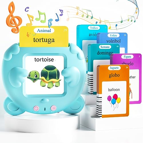 Spanish & English Talking Flash Cards for Toddlers, 510 Sight Words Bilingual Learning Toys for Children, Autism Pocket Speech Therapy Toys, Español Vocabulary Educational Flashcards - size: 510-Spanish&English(blue)