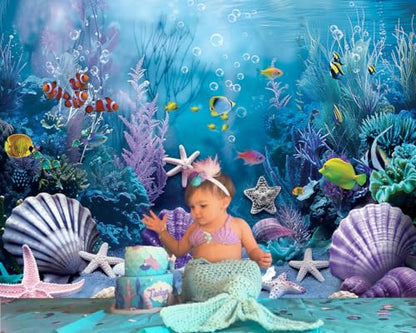 Under the Sea Backdrop Summer Tropical Fish Coral Ocean Underwater World Photography Background Ocean Aquarium Themed Baby Shower Birthday Party Banner Decorations Photo Booth Props 8x6FT - size: 8x6FT