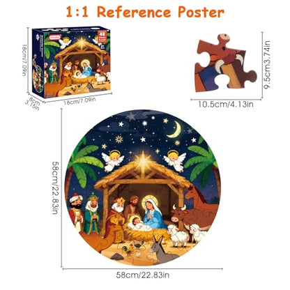 Sitodier Nativity Scene Puzzles for Kids Age 3-5 and 4-6, 48pcs Nativity Large Floor Jigsaw Puzzle Educational Toys Easter Birthday Gift for Toddlers Boys Girls Ages 3 4 5 6 Years Old - style: 48pcs Nativity Scene Floor Puzzles for Kids