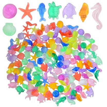 200g(About 150pcs) Mini Acrylic Ocean Animals Starfish Ornaments Plastic Seashells Under The Sea,Sea Shells for Crafting Fish Tank Potted Micro Fairy Garden Dollhouse