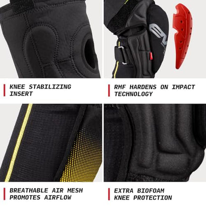 EVS TP199 Travis Pastrana, Moto Knee/Shin Guard, Reactive Memory Foam | CE Level 2 knee protection w/ RMF impact foam, breathable air mesh, stabilizer sleeve, silicone grippers, polyflex shin guard - color: Black/HI VIZ, size: Large-X-Large
