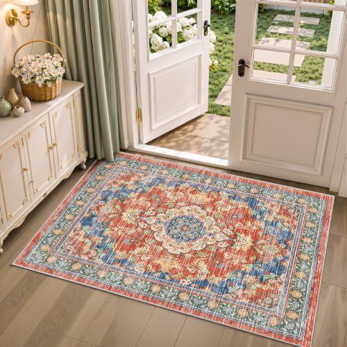 2x3 Boho Washable Entryway Area Rugs, Small Non Slip Door Mat, Retro Red - color: Retro Red, size: 2' x 3' (Rectangular)