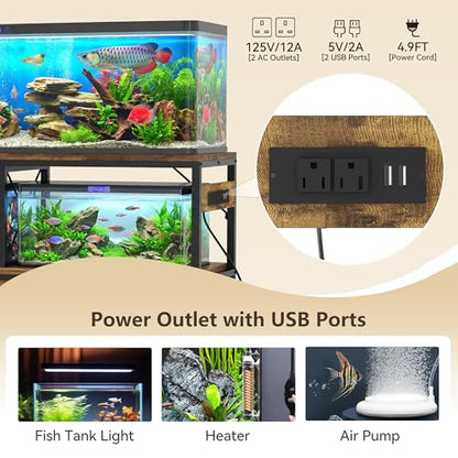 Heybly 55-75 Gallon Fish Tank Stand, Aquarium Stand with Drawer, Power Outlet, Heavy Duty Metal Frame, for Fish Tank, Turtle & Reptile Terrarium, 36.2" L × 18.1" Top, 660lbs(Top)+400lbs(Mid), Rustic Brown HAS005SR - color: Rustic Brown, size: 55-75 gal