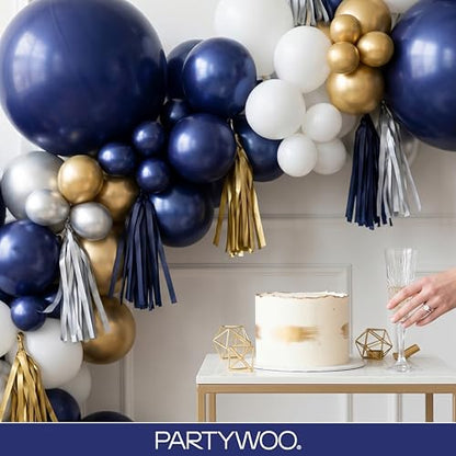 PartyWoo 네이비 블루 풍선 128피스 다양한 사이즈 45.7cm(18인치), 30.5cm(12인치), 25.4cm(10인치), 12.7cm(5인치) 다크 블루 풍선 아치 키트 화환 졸업 웨딩 스포츠 베이비 샤워 생일 처녀 파티 장식 블루-Z90 - color: Blue-z90