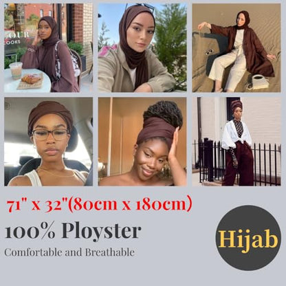 Harewom Muslim Hijab for Women Soft Stretch Headscarf Large Plain Turban Wrap Shawl Head Wrap for Everyday Wear - color: Brown Hijab Headscarf