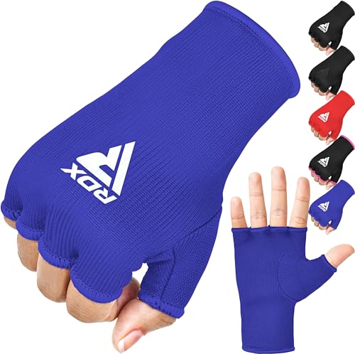 RDX Boxing Hand Wraps Inner Gloves Men Women, Half Finger Elasticated Bandages, Under Mitts Fist Protection, Muay Thai, Kickboxing, MMA, Martial Arts Speed Bag Punching Training - color: Blue White, size: Medium