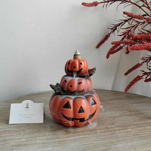 HOSLEY Resin Backflow Incense Cone Burner Holder, Pumpkins Decor Statue 4.72" High with 20 Pieces of Dragon Blood Backflow Incense Cones - color: Pumpkins