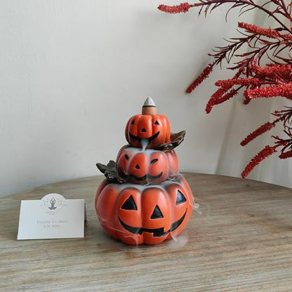 HOSLEY Resin Backflow Incense Cone Burner Holder, Pumpkins Decor Statue 4.72" High with 20 Pieces of Dragon Blood Backflow Incense Cones - color: Pumpkins