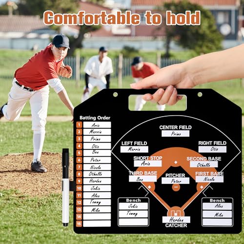 Magnetic Baseball Coach Clipboard, Anglecai Double-Sided Dry Erase Baseball Lineup Board for Softball Dugout Board Baseball Coaching Board with 30 Lineup Card/ 10 Magnet/2 Marker/2 Hook (Black) - color: Black