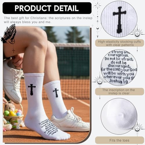 3 Pairs Christian socks Prayer socks Birthday Gifts for Dad,Men Husband Grandp Fathers Day Christmas - color: Joshua 1:9 - White