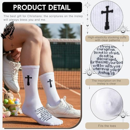 3 Pairs Christian socks Prayer socks Birthday Gifts for Dad,Men Husband Grandp Fathers Day Christmas - color: Joshua 1:9 - White