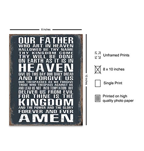 The Lords Prayer Wall Art - Religious Gifts for Men, Guys - Christian Gifts for Man, Boys - Spiritual Catholic Picture - Rustic Man Cave Decor, Boys Bedroom, Home Office - Catholic Print for Man