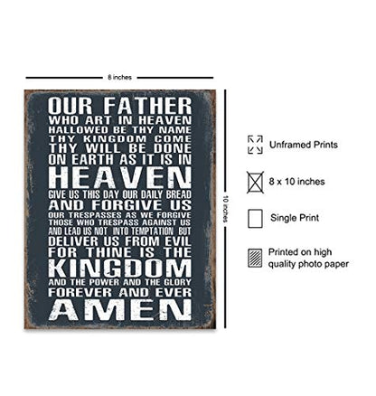 The Lords Prayer Wall Art - Religious Gifts for Men, Guys - Christian Gifts for Man, Boys - Spiritual Catholic Picture - Rustic Man Cave Decor, Boys Bedroom, Home Office - Catholic Print for Man
