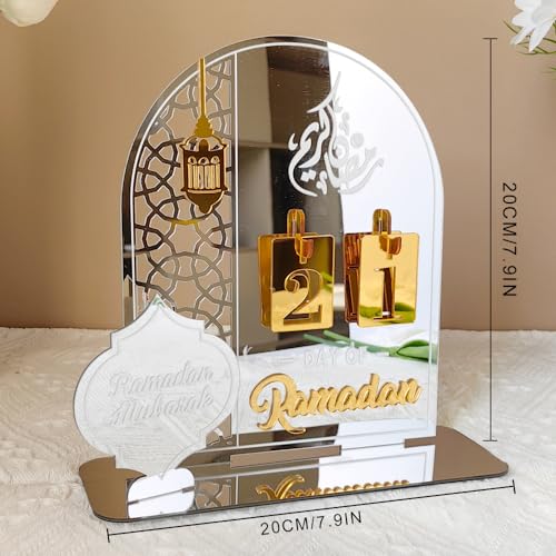 Ramadan Advent Calendar Acrylic Countdown Calendar Decorations Muslim Table Desk Indoor Decor for Home, 30 Days Til Eid, Ramadan Gift for Children, Ramadan and Eid Decor