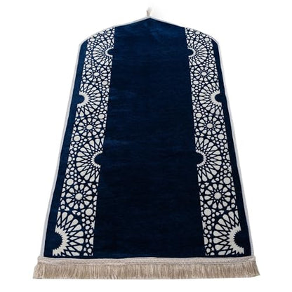 Modefa Turkish Islamic Prayer Mat - Chenille with Foam and Carrying Bag - Intricate Praying Rug Ramadan Eid Gift - Traditional Muslim Janamaz Seccade for Men Women - Mustaqim (Navy) - color: Navy