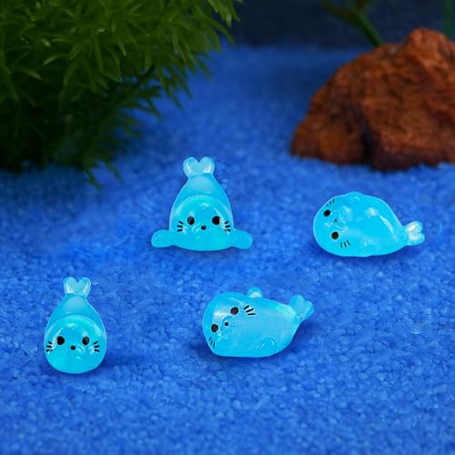 100pcs Glow-in-The-Dark Mini Resin Ocean Animal Decorations – Luminous Seal Figurines for Fairy Garden, Aquarium, Potted Plants, Desk Display & DIY Crafts – Not a Toy