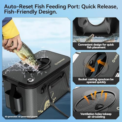 Fishing Bucket Foldable， 6Gallon/8Gallon/10Gallon,Live Fish Container Multi-Functional Live Fish Bait Bucket,for Fishing, Camping, Moving - color: Black-a