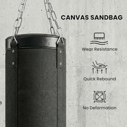 Soozier Punching Bag with Stand for Adults, 72.8"-90.9" Height Adjustable Freestanding Boxing Stand with Canvas Sandbag, Stable Triangular Base and 1" Weight Plate Storage for Home Gym MMA - color: Black