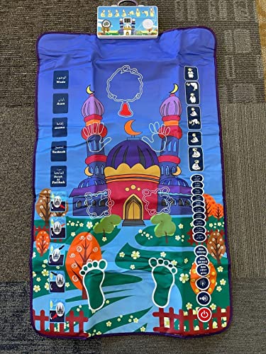 Kids Muslim Prayer Rug - Electronic Islamic Prayer Carpet Mat, Teaching Talking Music Mat with Worship Step Guide for Toddlers (Classic Blue)