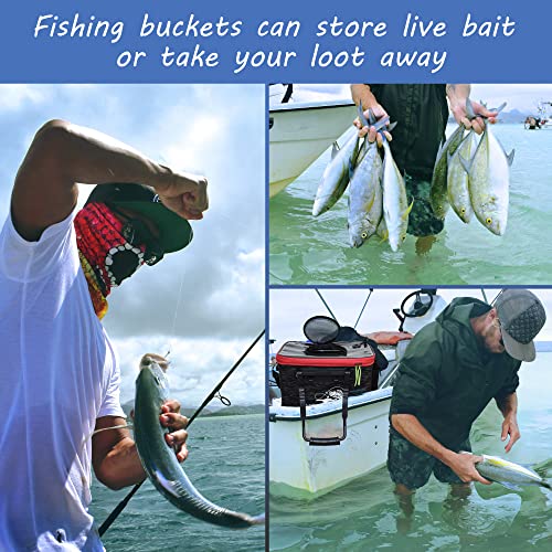 Transparent Top Cover Fishing Bucket, Foldable Fish Bait Bucket, Multifunctional Minnow Bucket, Live Fish Container, Fish Protection Bucket, Outdoor Camping Fishing Bag. - color: Black, size: 4 Gallon