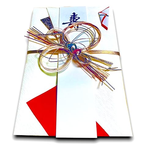KUDOS.JP Japanese Traditional Money Envelope for Wedding - Japanese Washi Crane Mizuhiki, Gold and Red Design
