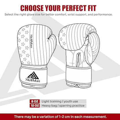 Boxing Gloves USA Flag Design for Men & Women 8oz-12oz – Muay Thai MMA Kickboxing Pro Training Sparring Gloves with Hook and Loop Wrist Support and Ventilation - size: 10 OZ