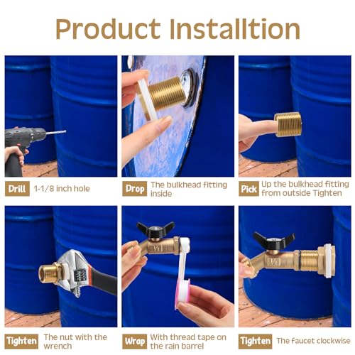 JaGely 3 Sets Brass Rain Barrel Spigot Kit with Heavy Duty Bulkhead Fitting Quarter Turn Ball Valve Rain Barrel Faucet for Aquariums, Water Tanks, Tubs, Pools(Black) - color: Black
