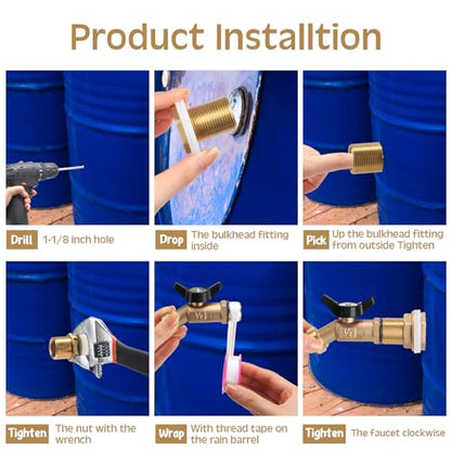 JaGely 3 Sets Brass Rain Barrel Spigot Kit with Heavy Duty Bulkhead Fitting Quarter Turn Ball Valve Rain Barrel Faucet for Aquariums, Water Tanks, Tubs, Pools(Black) - color: Black