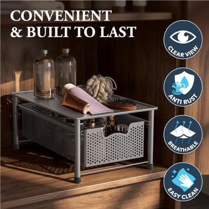 Simple Houseware Stackable Cabinet Basket Drawer Organizer, Silver - color: Silver, size: 1-Tier