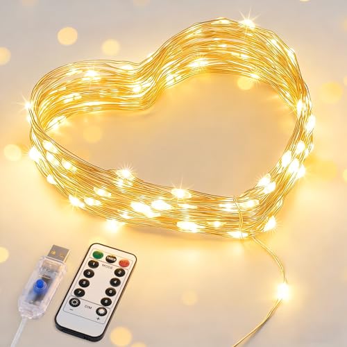 JMEXSUSS USB Fairy Lights for Bedroom,33ft 100 LED Christmas Lights Plug in - color: Warm White, size: 100 LED