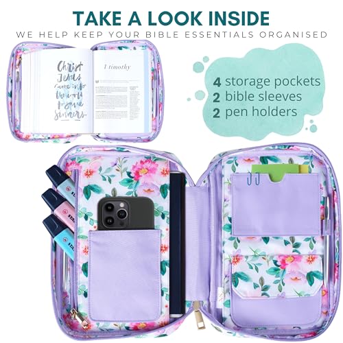 Quilted Bible Case for 6.5 X 9.5 inch Books, Bible Carrying Case for Women, Pink Bible Cover - color: Pink