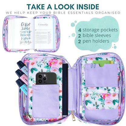 Quilted Bible Case for 6.5 X 9.5 inch Books, Bible Carrying Case for Women, Pink Bible Cover - color: Pink
