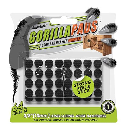 Slipstick GorillaBumperPads Premium Cabinet Door Bumpers 3/8” Round Non Slip Pads, Cabinet Stoppers, Bumpers for Drawers, Cupboards, Cutting Boards, Glass Tops, Picture Frames, 64 Gripper Dots - size: 3/8" Round