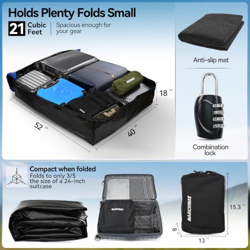 MARCHWAY Waterproof Car Roof Luggage Bag, Weatherproof Soft Shell Rooftop Cargo Carrier Bag for Vehicles with or Without Rack. 6 Door Hooks, Anti Slip Mat, Lock Included (21 Cubic Feet, Black) - size: 21 Cubic Feet, Black