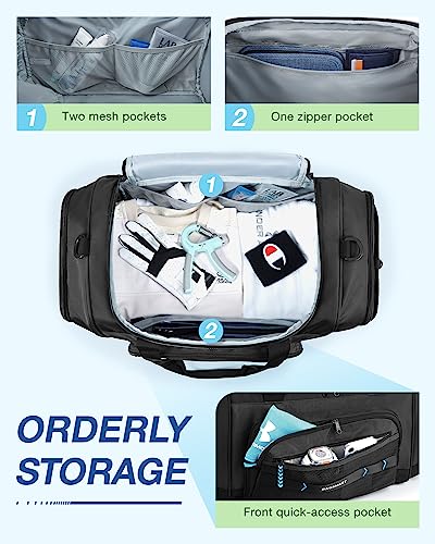 BAGSMART 4-IN-1 Gym Bag for Women Men, TSA Duffle Bag for Travel | With Shoe Compartment & Wet Pocket, 22L/30L/38L Tactical Backpack with 40oz Water Bottle Holder, Lightweight, Water-resistant - color: Black