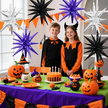 Black Purple Silver Star Balloons, 6PCS 22 Inch Foil Explosion Star Balloon - color: Black Purple Silver