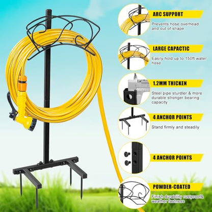 ULIOK Garden Hose Holder Freestanding, Water Hose Holders for Outside with Sturdy 4 Spikes, Hose Reel Holds 150-feet Hose, Hose Hanger Hose Storage for Yard, Lawn, Farm