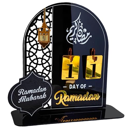 Ramadan Advent Calendar Acrylic Eid Countdown Calendars 30 Days Til Eid Lantern Eid Mubarak Ornament table decor for Eid Mubarak Ramadan Kareem Tabletop Decoration (Black) - color: Black