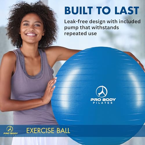 ProBody Pilates Yoga Ball - Gym Grade Exercise Ball | Sizes 45/55/65/75/85 cm, 880 lb Load, CA 10P Cert, PT & Prenatal Use, Recommended by OBs, Pump - color: Blue, size: L: 23-26 inches/58-65 cm