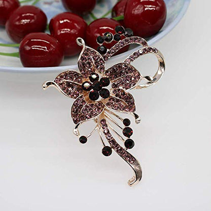 Crystal Pearl Flower Brooches Pins Fashion Beautiful Created Rhinestone Floral Brooch Good Idea for Party Dance Wedding Banquet for Elegant Women Girl - color: Plum crystal flower brooch
