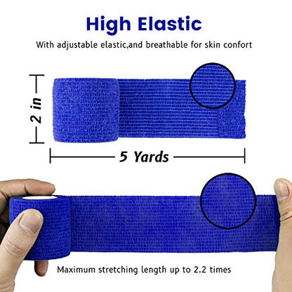 FRESINIDER 9 Rolls Self Adhesive Wrap Athletic Tape Gauze, Breathable Elastic Cohesive Bandage for Sports Injury & Pet (7 Pcs 2" x 5 Yards + 2 Pcs 1" X 5 Yards) (Dark Blue) - color: Dark Blue