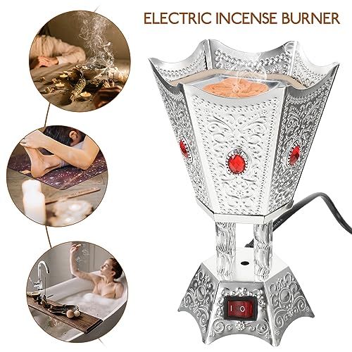SEWACC Electric Incense Burner Metal Bakhoor Burner Middle Eastern Style Tabletop Electric Censer for Home Office Yoga Spa Decor