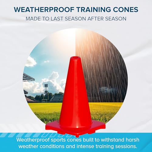 LVL10 Pro Training Cones - 12" Large Soccer Cones for Sports Training - for Basketball, Football, Basketball and Agility Drills - Soccer Field Markers that Won't Crack, Slide or Fly - style: 12 Cones with Stickers