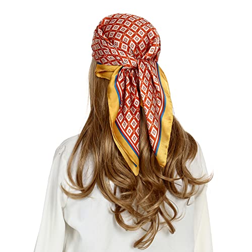 RIIQIICHY Women Head Hair Scarf Like Satin Silk Scarf Sleeping Hair Wrapping Night 27.5" - color: Ginger/Lake Blue/Orange/Red/Khaki