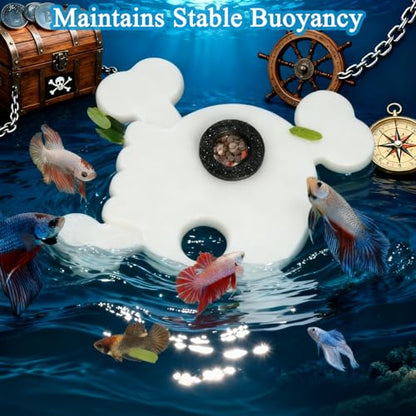 Abizoo Floating Feeding Ring, Pirate Ship Aquarium Decoration | Sunken Shipwreck Hideout, Mess-Free Feeding Zone; Fits Betta, Goldfish, Shrimp, Neon Tetra, Dwarf Frog - color: White