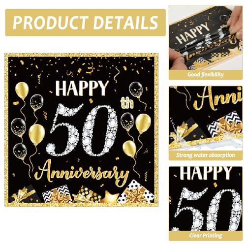 48Pcs 50th Anniversary Paper Plates Napkins Wedding Party Decorations Employee Career Retirements Party Supplies Black Gold Disposable Dinner Tableware Set for Birthday Anniversary Graduation Serve 24 - style: 50th Anniversary