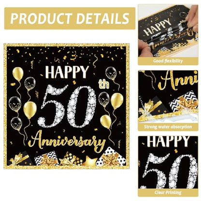 48Pcs 50th Anniversary Paper Plates Napkins Wedding Party Decorations Employee Career Retirements Party Supplies Black Gold Disposable Dinner Tableware Set for Birthday Anniversary Graduation Serve 24 - style: 50th Anniversary