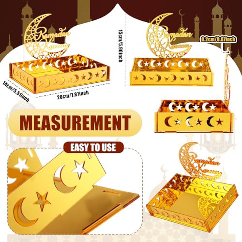 DoubleFill Ramadan Serving Tray Gold Eid Mubarak Holder Al-fitr Home Decoration for Moon Star Tray Gold Container for Home Islamic Muslim Party Tableware Kitchen Dessert Food Storage(Ramadan Kareem) - style: Ramadan Kareem